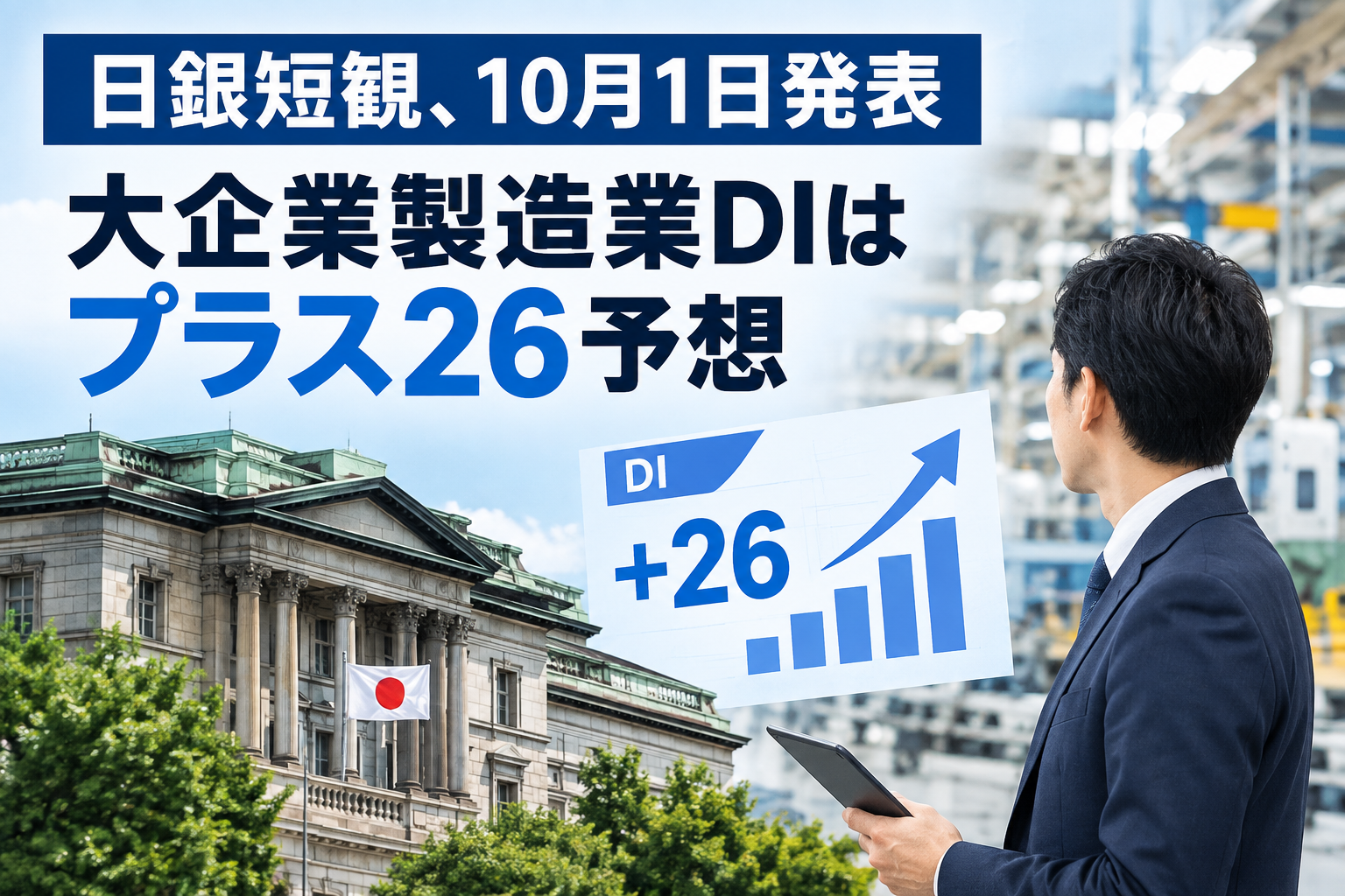 日銀短観、10月1日発表 大企業製造業DIは改善予想