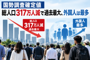 国勢調査確定値 総人口317万人減で過去最大、外国人は最多