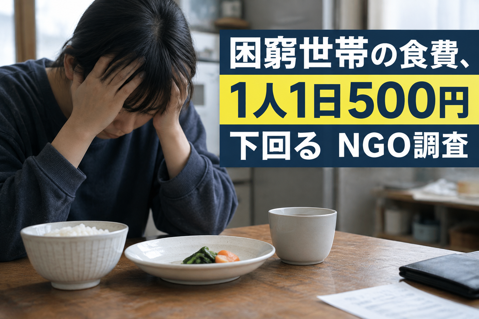 困窮世帯の食費、1人1日500円下回る　NGO調査