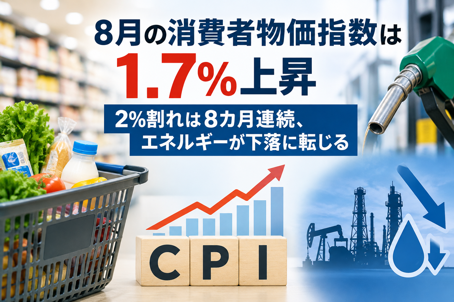 8月の消費者物価指数は1.7%上昇　2%割れは8カ月連続、エネルギーが下落に転じる