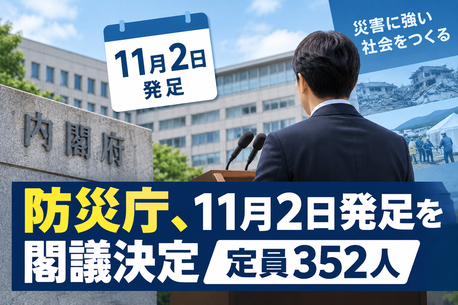 防災庁、11月2日発足を閣議決定 定員352人