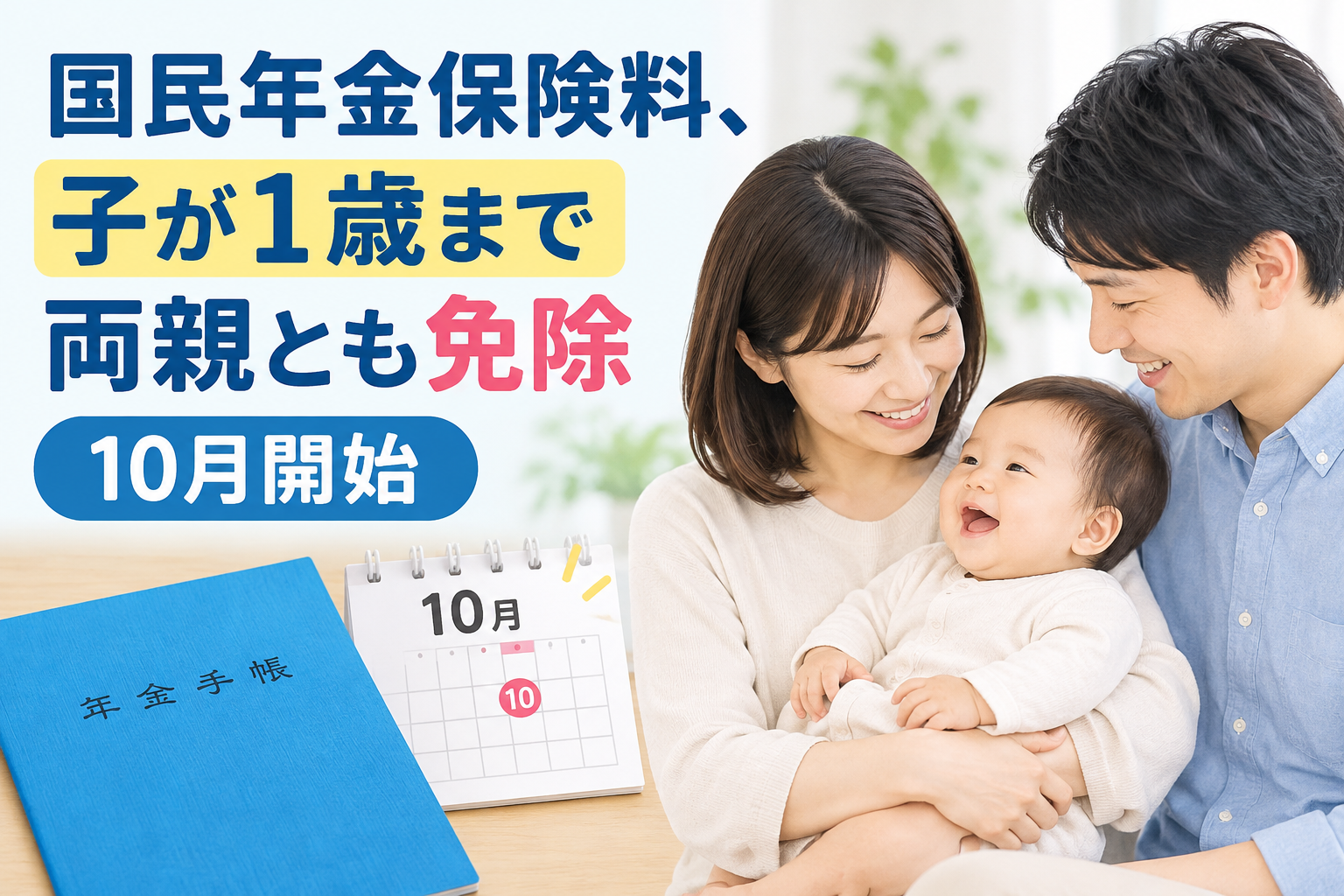 国民年金保険料、子が1歳まで両親とも免除 10月開始