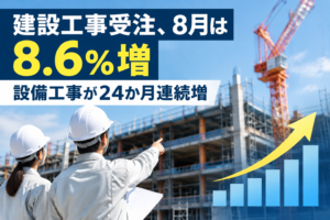 建設工事受注、8月は8.6%増 設備工事が24か月連続増