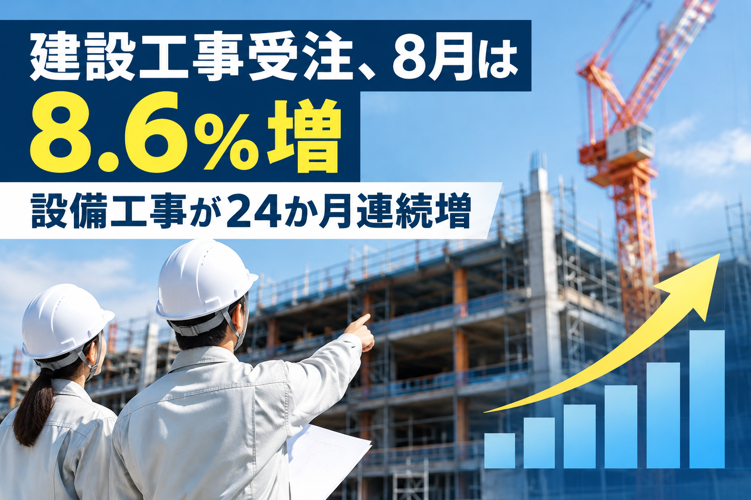 建設工事受注、8月は8.6%増 設備工事が24か月連続増