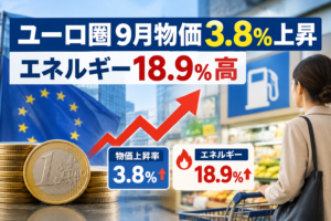 ユーロ圏9月物価3.8%上昇 エネルギー18.9%高