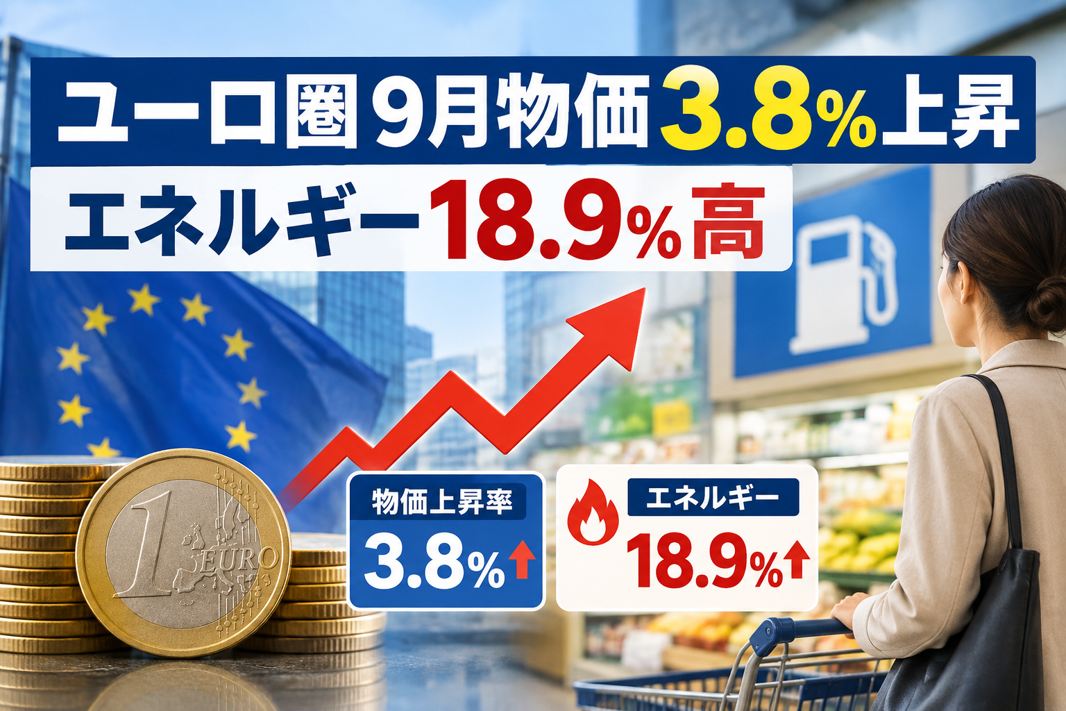 ユーロ圏9月物価3.8%上昇 エネルギー18.9%高