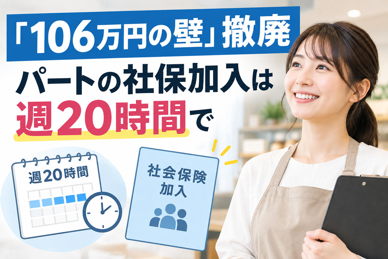「106万円の壁」撤廃 パートの社保加入は週20時間で