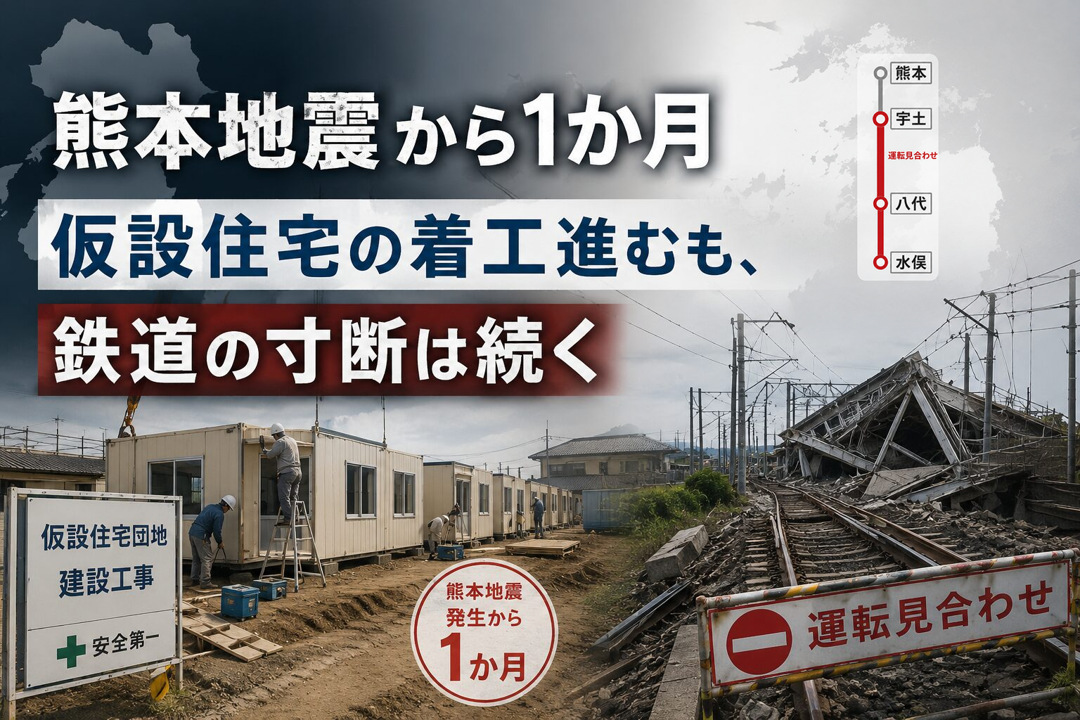 熊本地震から1か月　仮設住宅の着工進むも、鉄道の寸断は続く