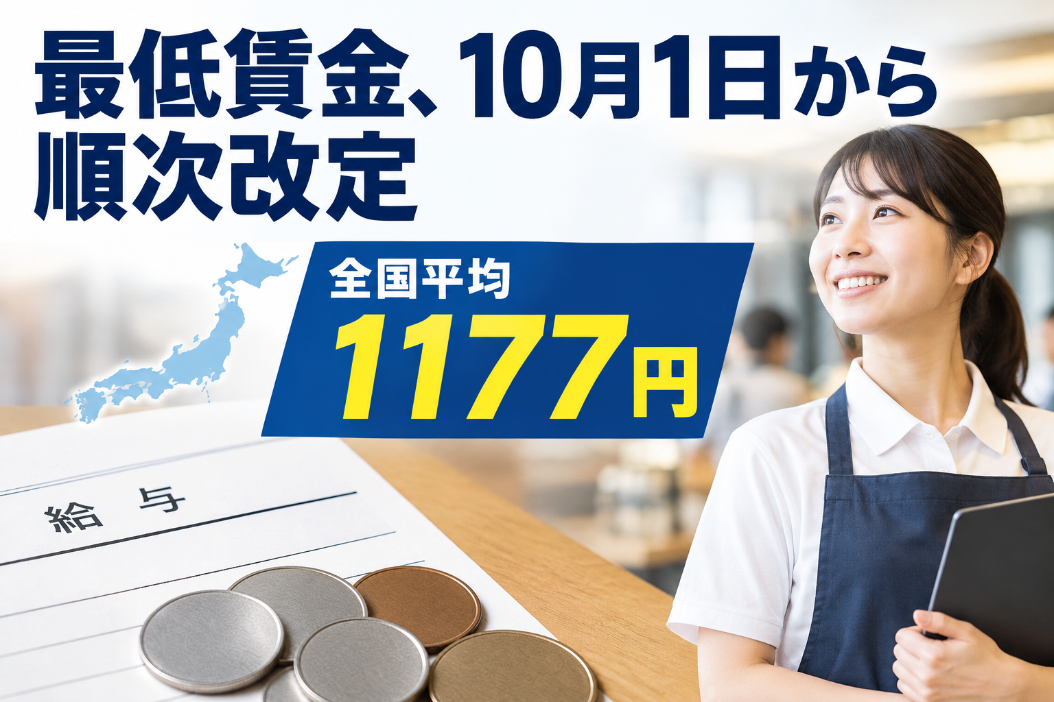 最低賃金、10月1日から順次改定 全国平均1177円