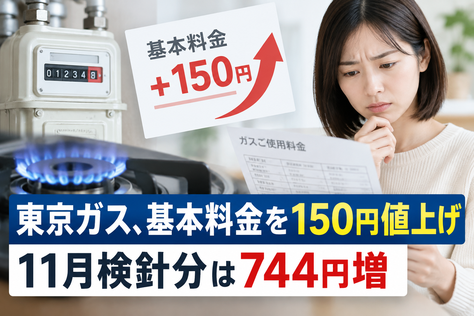 東京ガス、基本料金を150円値上げ 11月検針分は744円増