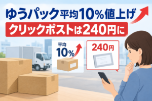 ゆうパック平均10%値上げ クリックポストは240円に